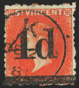 ST VINCENT 1881 4d on 1s bright vermilion, SG35