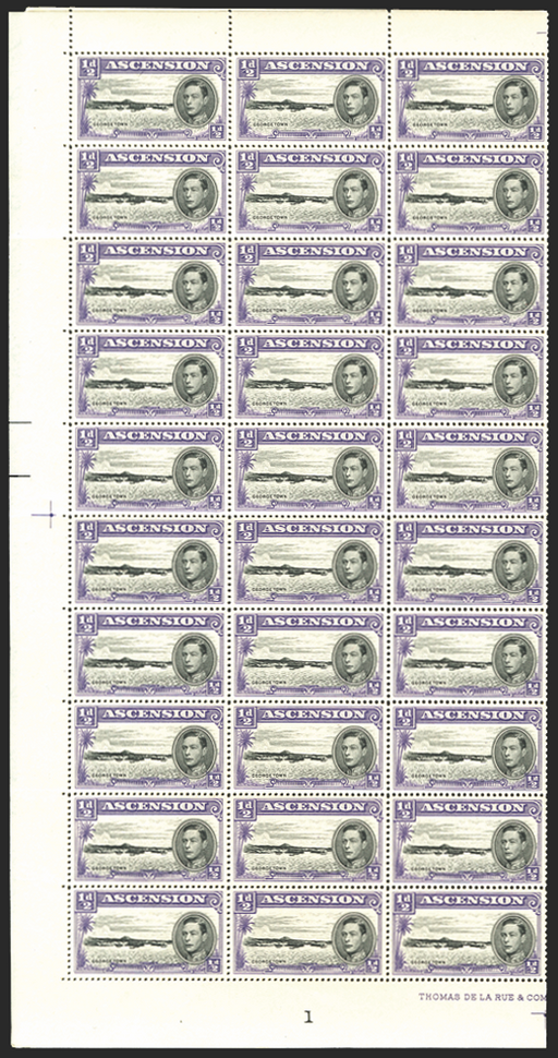 ASCENSION 1938-53 ½d black and violet variety, SG38b/ba/bb