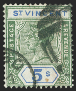 ST VINCENT 1899 5s green and blue forgery, SG75