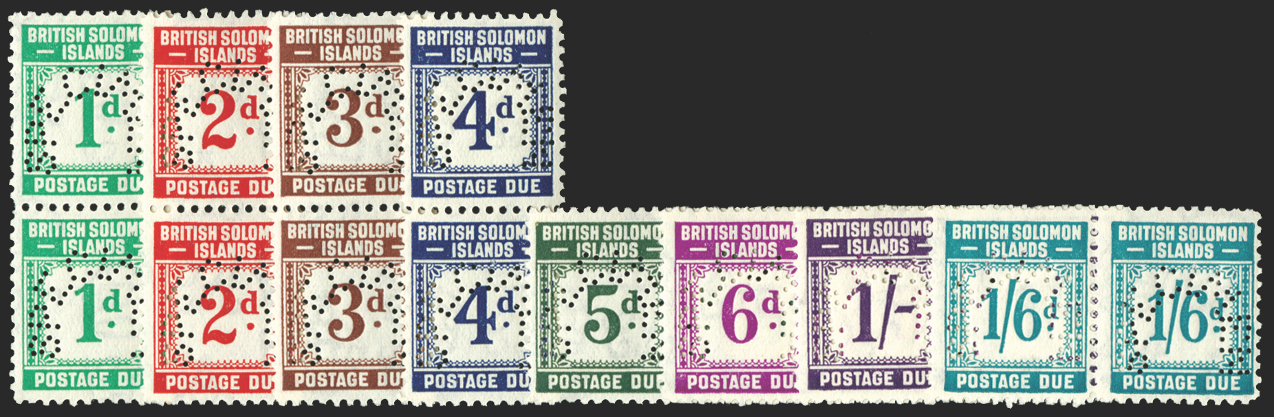 SOLOMON ISLANDS 1940 Postage Due set of 8 to 1s (SPECIMEN), SGD1s/8s