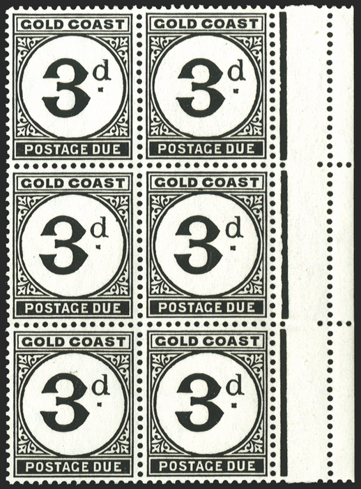 GOLD COAST 1951-52 3d black Postage Dues error, SGD6/b
