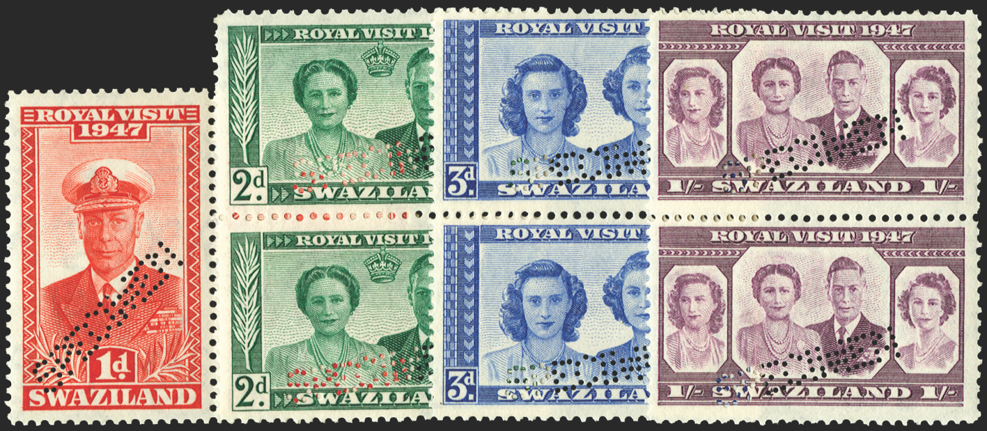 SWAZILAND 1947 Royal Visit set of 4 to 1s Specimens, SG42s/5s