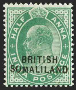 SOMALILAND PROTECTORATE 1903 ½a green, variety, SG25c