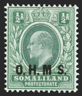 SOMALILAND PROTECTORATE 1904-05 ½a dull green and green, variety, Official, SGO10a