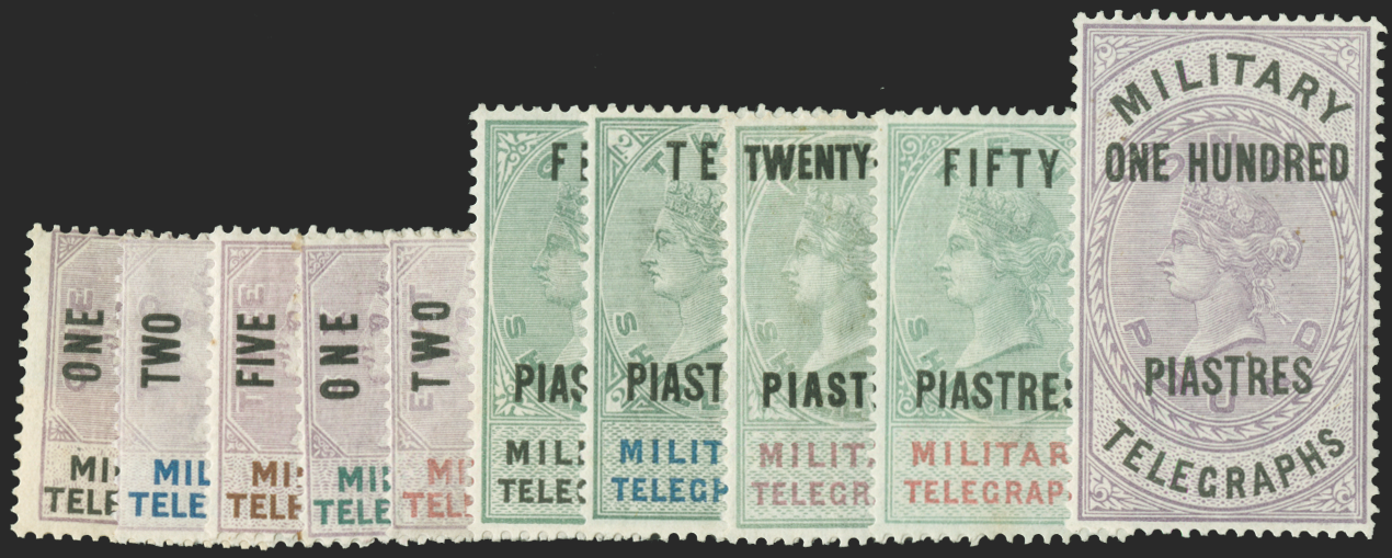 EGYPT BRITISH FORCES 1887 set of 10 to 'ONE HUNDRED PIASTRES' on £1 Military Telegraphs, SGMT17/26