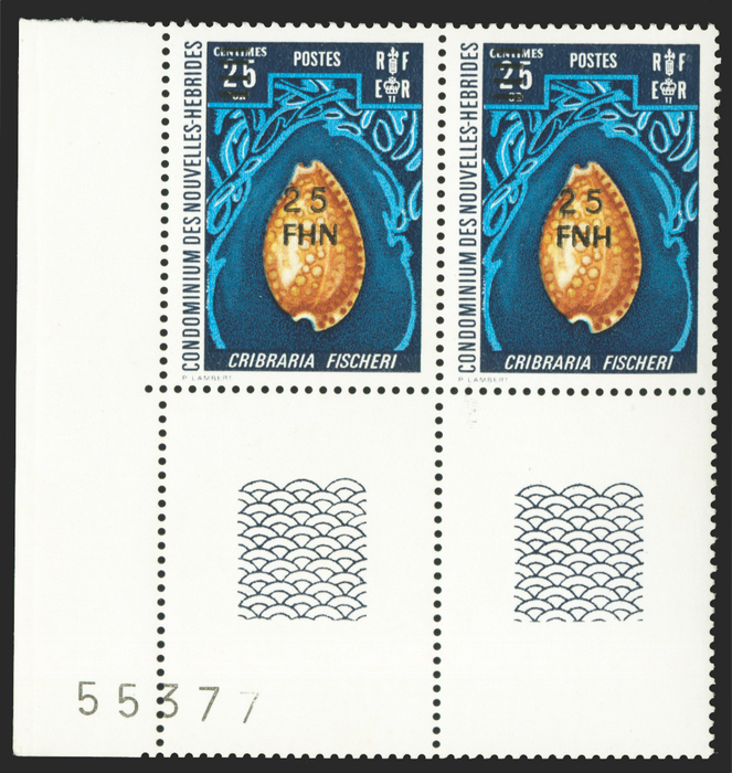 NEW HEBRIDES 1977-78 French Issue 25f on 25c 'Shell' error, SGF250a