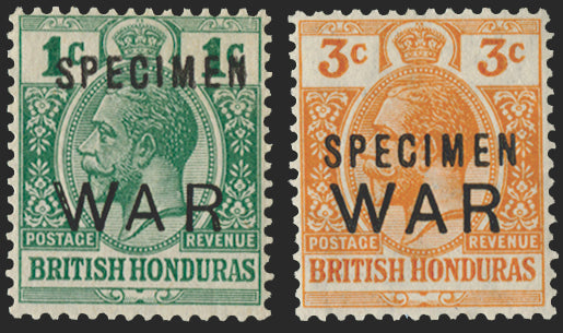 BRITISH HONDURAS 1918 'WAR' 1c and 3c Specimens, SG119s/20s