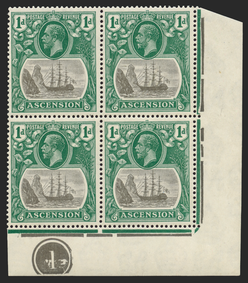 ASCENSION 1924-33 1d grey-black and bright blue-green, SG11d