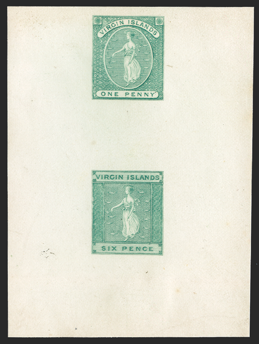 VIRGIN ISLANDS 1866 1d and 6d engraved die proofs, SG1,3