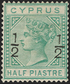 CYPRUS 1882 ½ on ½pi emerald green, SG23