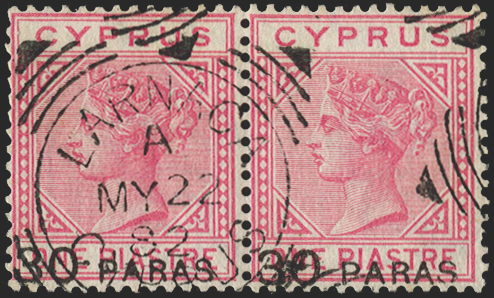 CYPRUS 1882 '30 PARAS' on 1pi rose, SG24