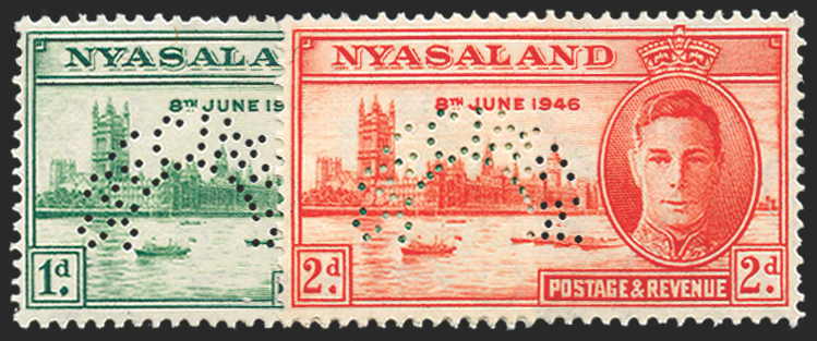 NYASALAND 1946 1d and 2d Victory SPECIMENS, SG158s/9s