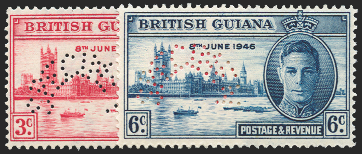 BRITISH GUIANA 1946 Victory 3c and 6c (SPECIMEN), SG320s/1s