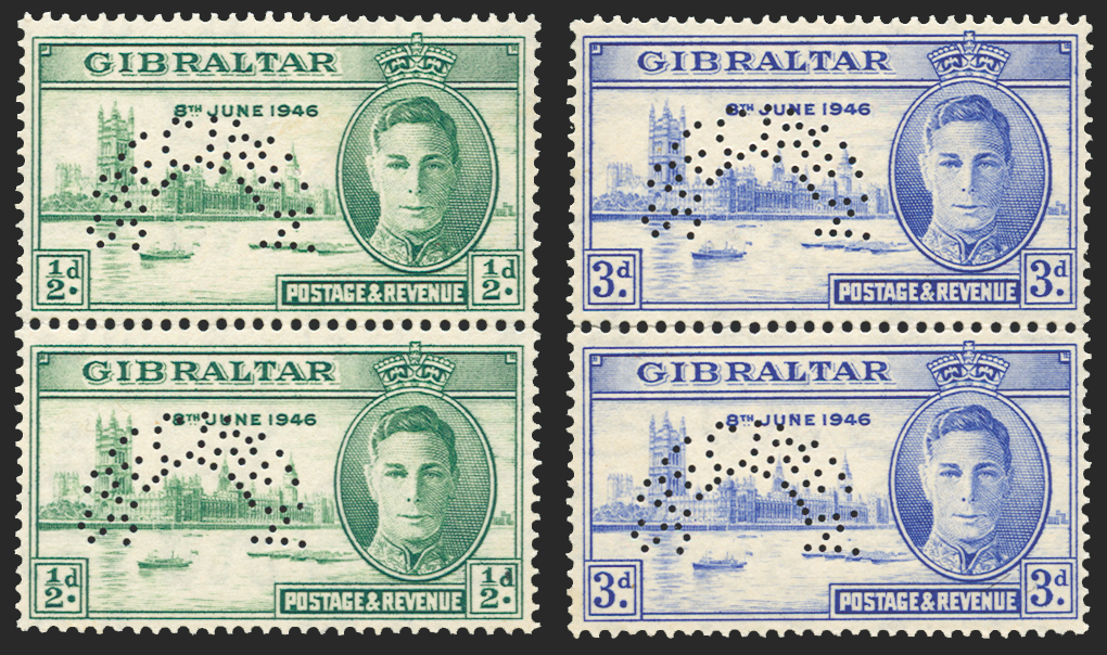 GIBRALTAR 1946 Victory ½d and 3d SPECIMENS, SG132s/3s