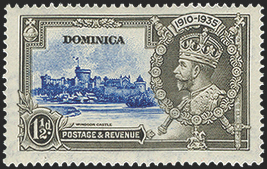 DOMINICA 1935 Silver Jubilee 1d ultramarine and grey, variety, SG93h