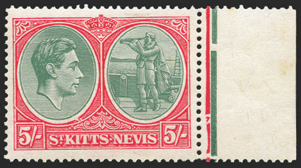 ST KITTS-NEVIS 1938-50 5s grey-green and scarlet (UNUSED), SG77ad