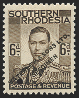 SOUTHERN RHODESIA 1937 6d printer's sample in sepia, SG44