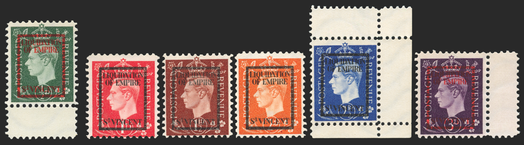ST VINCENT 1944 German Propaganda forgeries of GB 1937-47 set of 6 to 3d