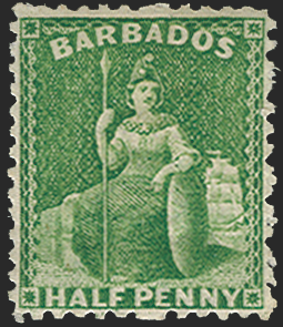 BARBADOS 1875-80 ½d bright green (UNUSED), SG67