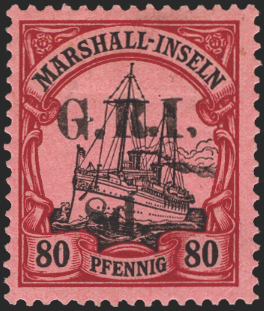 NEW GUINEA 1914 Marshall Is 8d on 80pf black and carmine/rose, SG58
