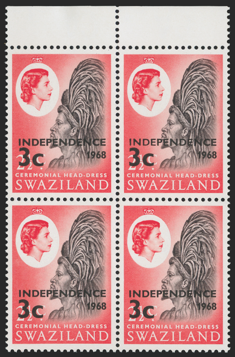 SWAZILAND 1968 Independence 3c on 2½c black and vermilion, variety, SG146w