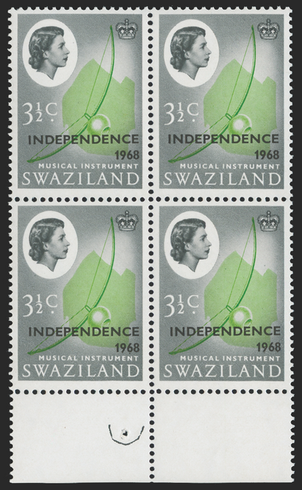 SWAZILAND 1968 Independence 3½c yellow-green and deep grey variety, SG147w