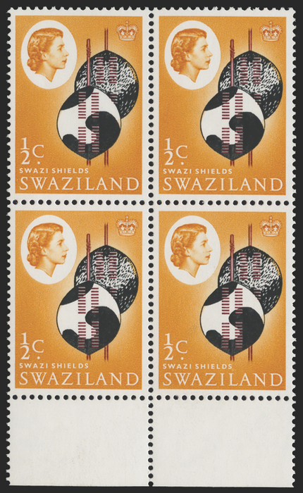 SWAZILAND 1968 Independence ½c black, brown and yellow-brown, variety, SG142b