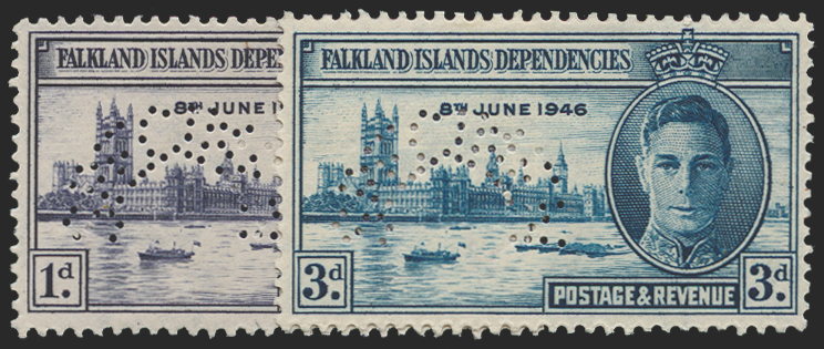 FALKLAND ISLANDS Dependencies 1946 Victory 1d and 3d SPECIMEN, SGG17s/18s