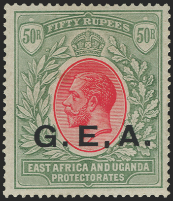 TANGANYIKA 1917-21 50r carmine and green 'G.E.A.' variety, SG6VAR