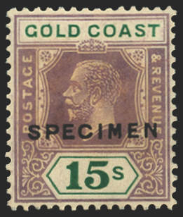 Gold Coast 1921-24 15s dull purple and green Specimen, SG100as