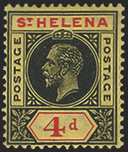 St Helena 1913 4d black and red/yellow variety, SG85a