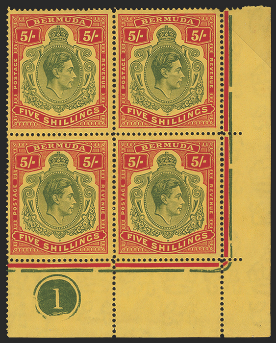 Bermuda 1938-50 5s dull yellow-green and red/yellow, SG118b/bd/be