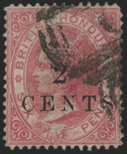 British Honduras 1888 2c on 6d rose, wmk inv used, SG25w