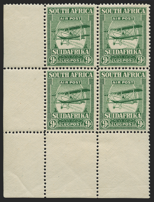 SOUTH AFRICA 1925 9d green 'Air' variety, SG29var