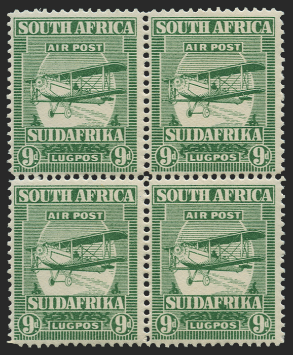 SOUTH AFRICA 1925 Air 9d green variety, SG21var