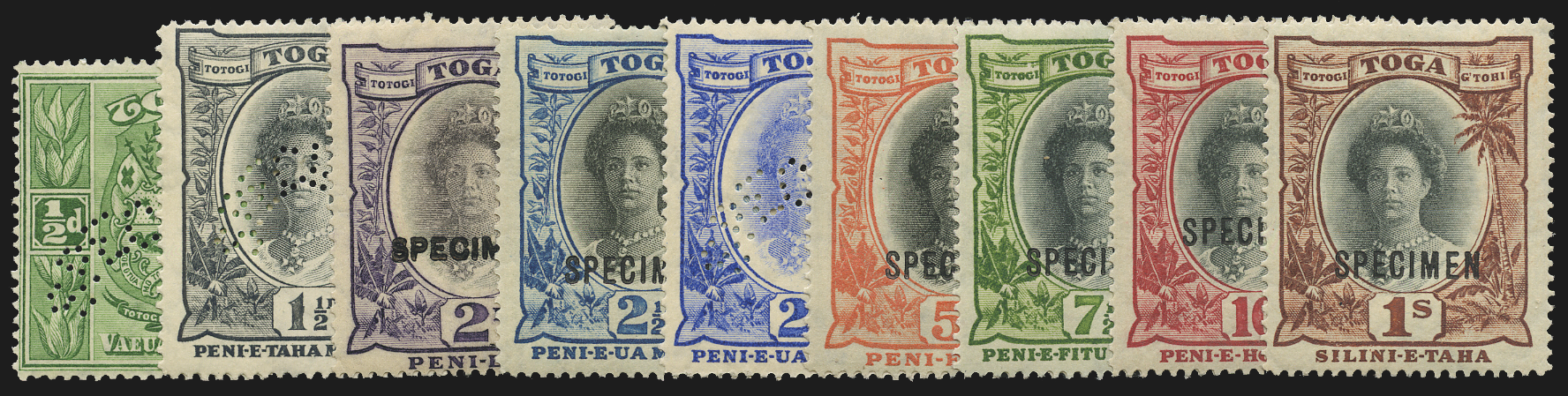 Tonga 1920-35 set of 9 to 1s Specimens, SG55s/63s