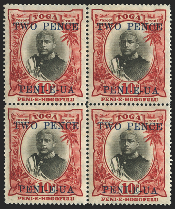 Tonga 1923-4 2d on 10d black and lake varieties, SG66/b/c