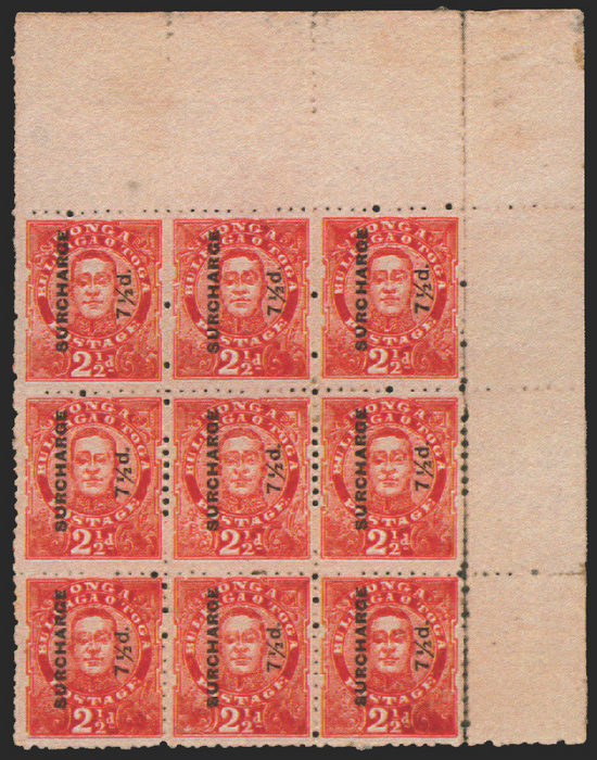 Tonga 1895 7½d on 2½d vermilion, SG31/c/d