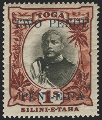 Tonga 1923-4 2d on 1s black and red-brown, SG67