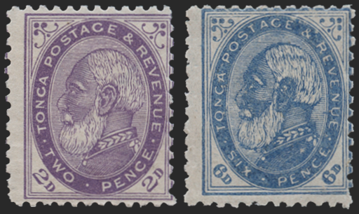 Tonga 1886-8 2d pale violet, 6d dull blue, SG2b, 3ab