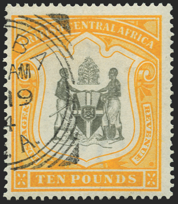 NYASALAND 1897-1900 £10 black and yellow, SG52