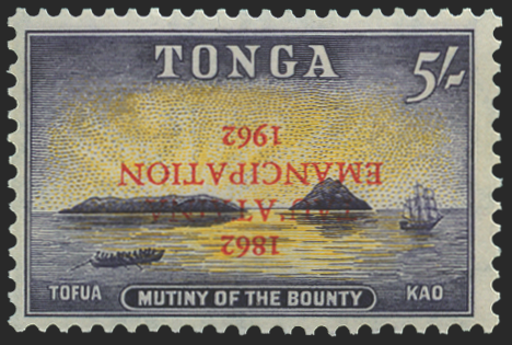 Tonga 1962 5s "Emancipation" 5s orange-yellow and slate-lilac error, SG127a