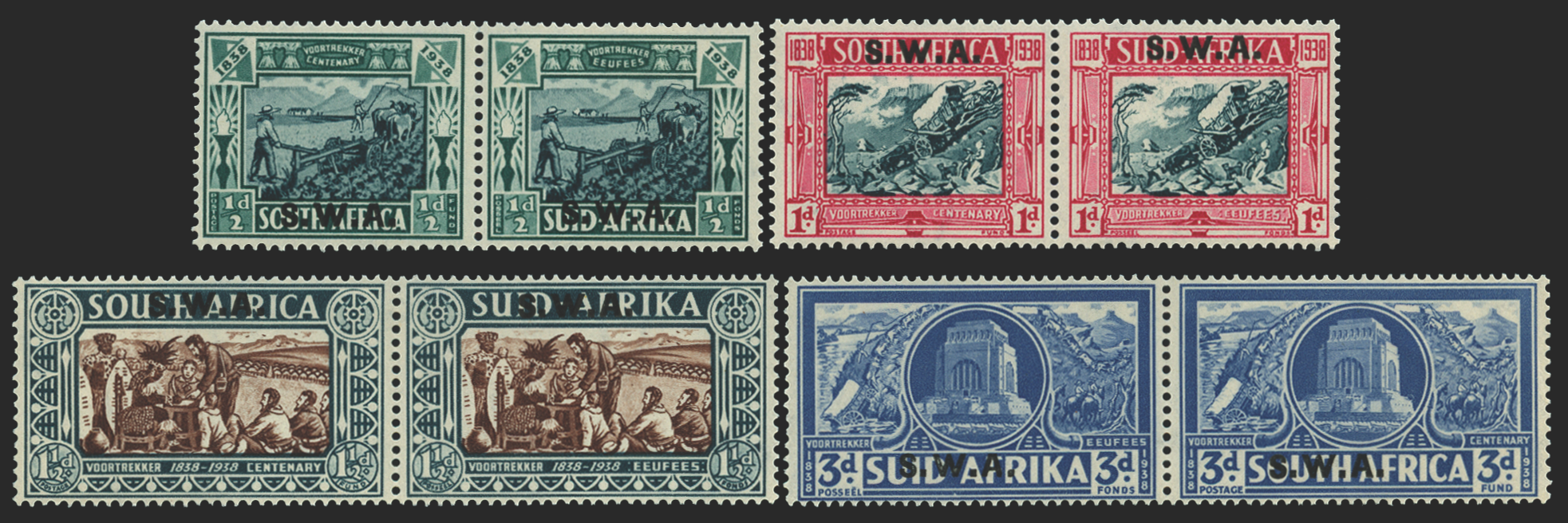 SOUTH WEST AFRICA 1938 Voortrekker set of 4 to 3d + 3d, SG105/8