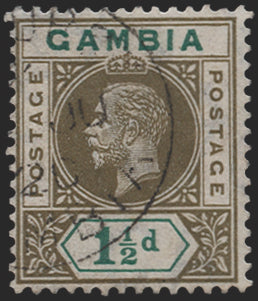 GAMBIA 1912-22 1½d olive-green and blue-green variety, SG88a