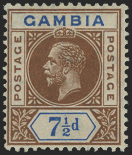 GAMBIA 1912-22 7½d brown and blue variety, SG95a