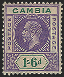 GAMBIA 1912-22 1s6d violet and green variety, SG98a