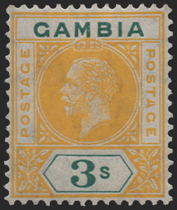 GAMBIA 1912-22 3s yellow and green variety, SG101a