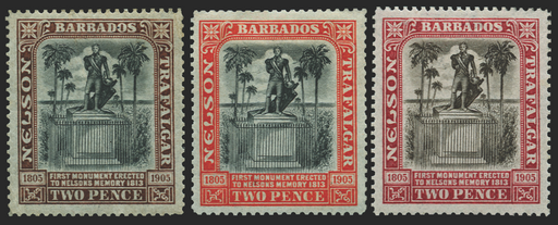BARBADOS 1905 Nelson Centenary 2d colour trials, SG148