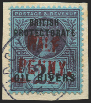 NIGER COAST 1893 'HALF PENNY.' on 2½d purple/blue, SG13