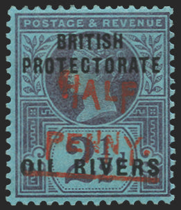 NIGER COAST 1893 'HALF PENNY.' on 2½d purple/blue, SG31